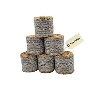 DELINGER Natural Jute Burlap Ribbon with White Lace and Jute Twine for ...