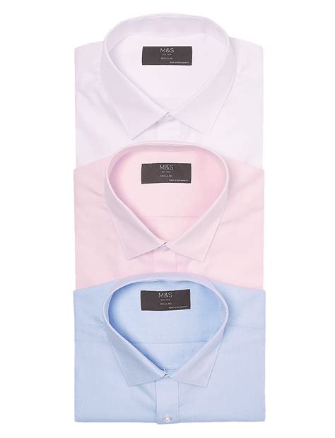 Buy 3pk Regular Fit Long Sleeve Shirts at Marks & Spencer