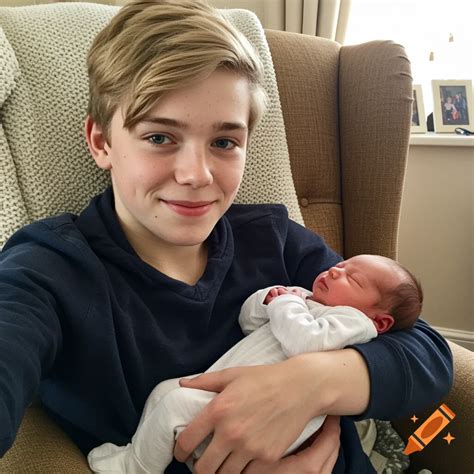 A smiling blonde boy in a dark hoodie sits in an armchair, gently ...