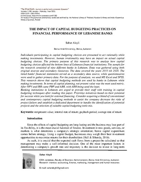 Capital Budgeting Practices and Financial Performance in Lebanese Banks ...