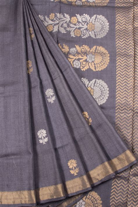 Grey Chhattisgarh Tussar Silk Saree 10059716 – Avishya.com