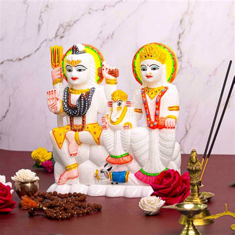 Shiv Parivar, White Marble Statue - Handicraft Bazaar