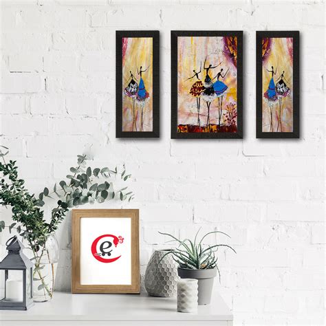 Set of 3 Abstract Dancing Lady Satin Matt Texture UV Art Painting ...