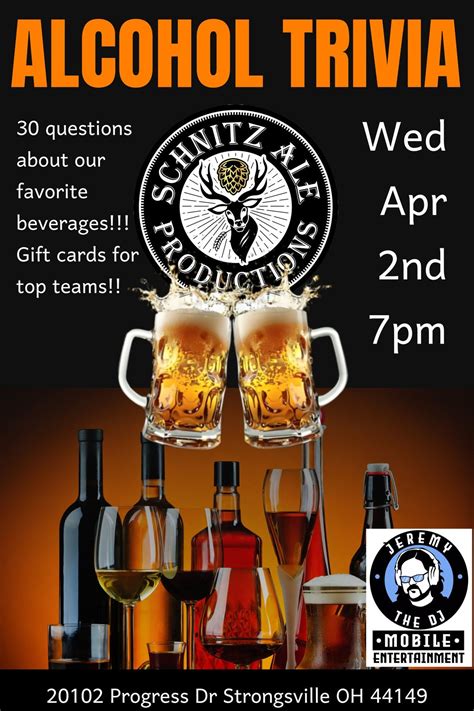 Alcohol Trivia Night at Schnitz Ale Productions! ?** New night Apr 2nd ...