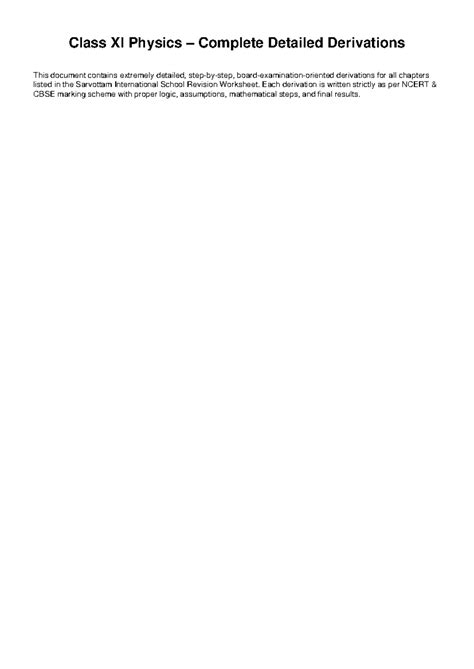 Class XI Physics Detailed Derivations for All Chapters - Studocu