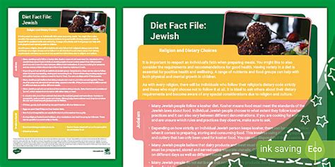 Diet Fact File: Jewish (Kosher) (teacher made) - Twinkl