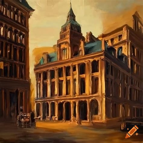 Oil painting of a notable bank building