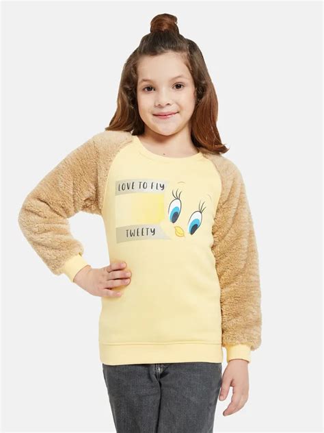METTLE Girls Yellow Printed Sweatshirt