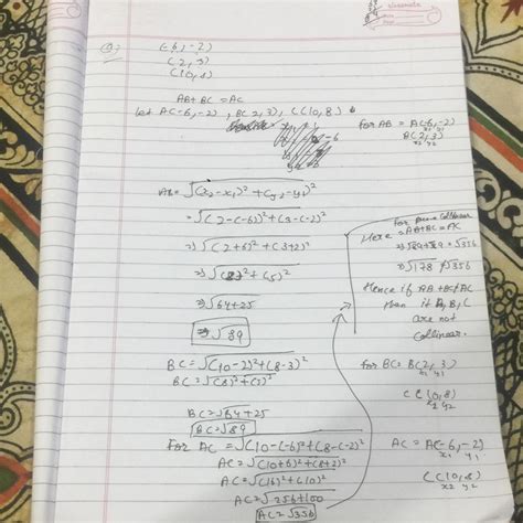 Determine by distance formula, whether the points (-6,-2), (2,3)and (10 ...