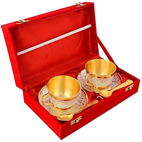 Buy Indra Silver and Gold Plated Brass Cup and Saucer Set Online at Low ...