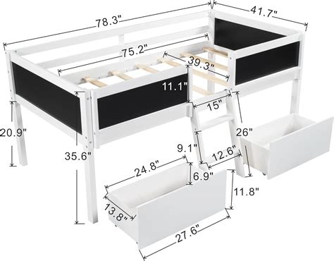 Buy Kids Loft Bed with Two Storage Drawers, Wood Low Twin Size Loft Bed ...