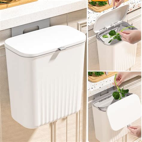 JUKKRE Kitchen Compost Bin, 9 Litre Hanging Trash Can With Lid, Cabinet ...