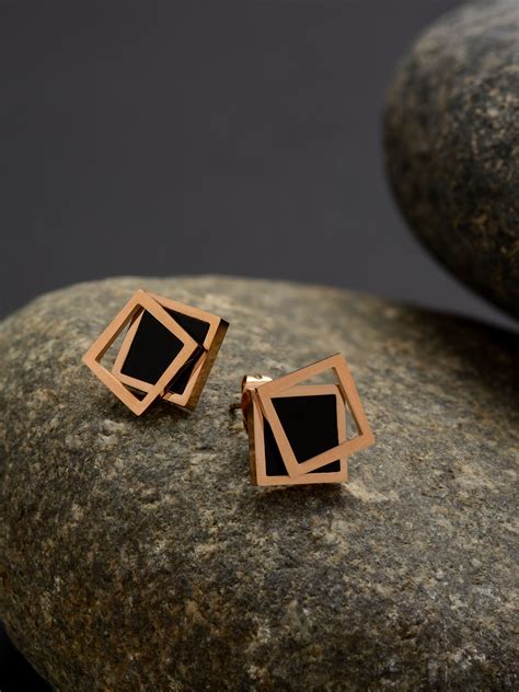 Buy E2O Contemperory Rosegold Toned Double Square Stud Earring Online