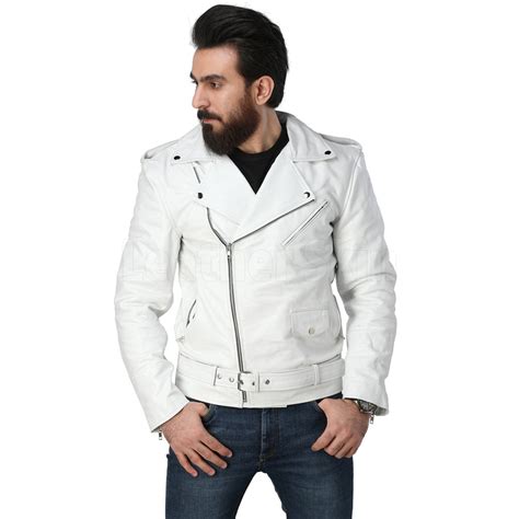 Men White Biker Leather Jacket - Leather Skin Shop