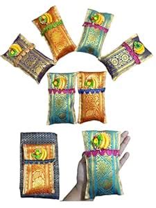 Traditional Brocade Gift Pouches, Decorative Half Pattu Fabric, Gold ...