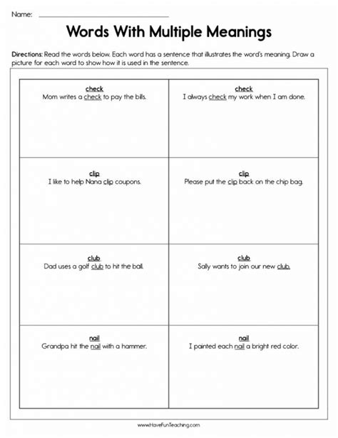 Double Meaning Words Worksheets | 99Worksheets