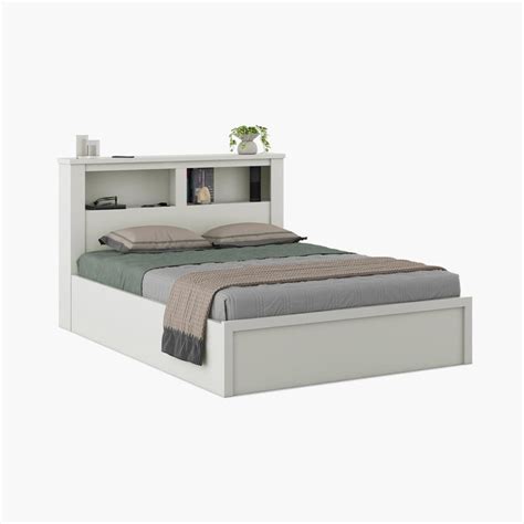Buy Helios Reynan Cannes Queen Bed with Hydraulic Storage - White from ...