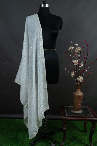 White Dyeable Chinon Chiffon Embroidered Dupatta Fabric