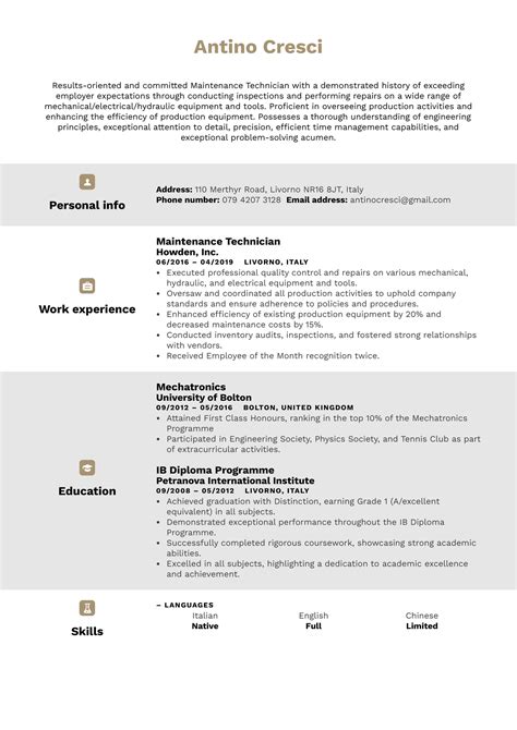 Maintenance Resume Example 的图像结果