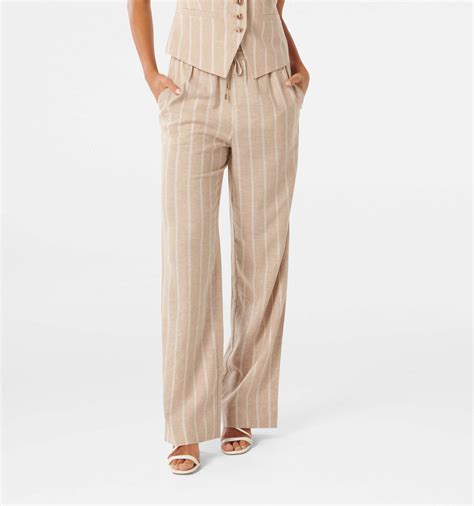 Buy Desert Taupe Stripe Lori Linen Wide Leg Pant Online