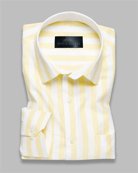 Yellow With White Striped Super Soft Cotton Shirt - WHITE TOUCH