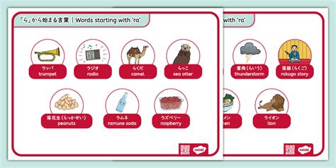 「ら」から始まる言葉 日本語と英語の単語シート Words beginning with hiragana 'ra' Japanese and