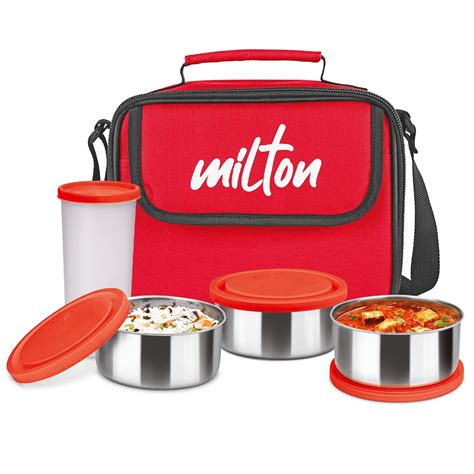 MILTON New Steel Combi Lunch Box, with Jacket, Set of 4, 3 Containers ...