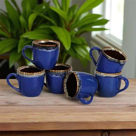 Buy walware Tea Cup with Flow Blue Cups Set of 6 Microwave and ...