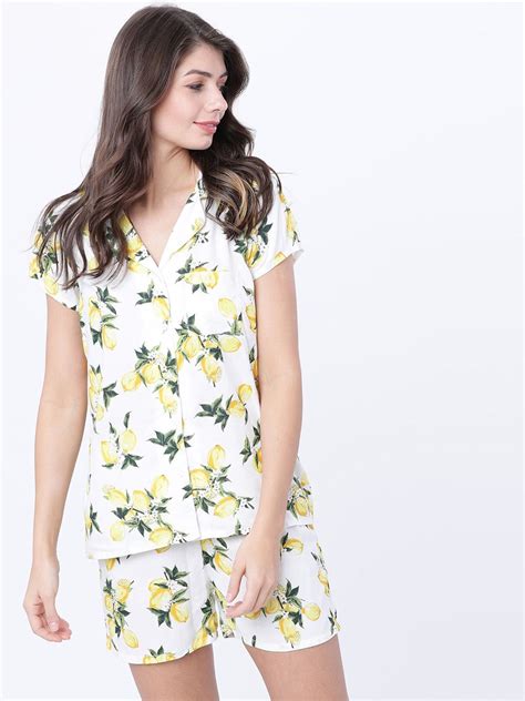 Tokyo Talkies Women White & Yellow Floral Printed Night Suit - Price ...