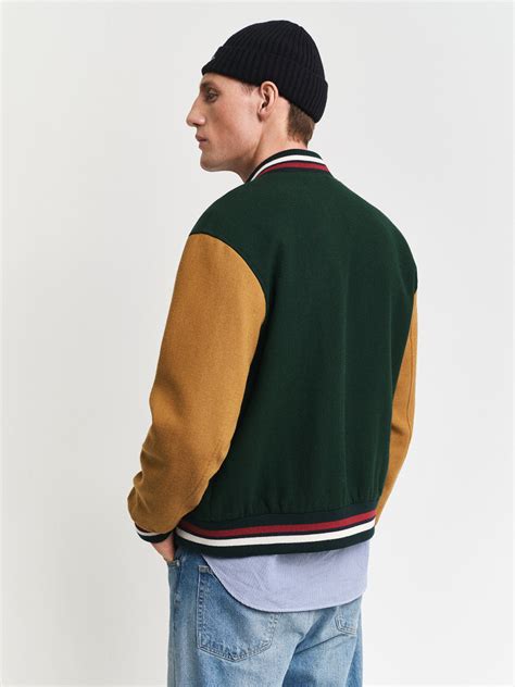 Shop Gant Men Green Color-Blocked Stand Collar Full Sleeves Bomber ...