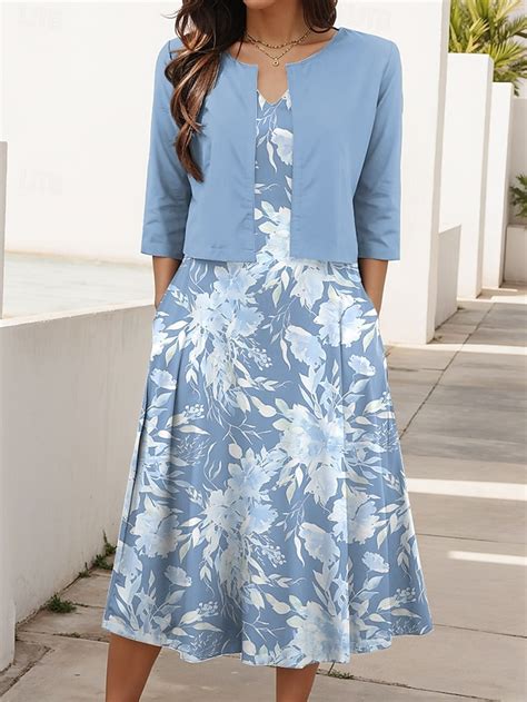 Women's Two Piece Dress Sets Midi Dress with Jacket Elegant A Line ...