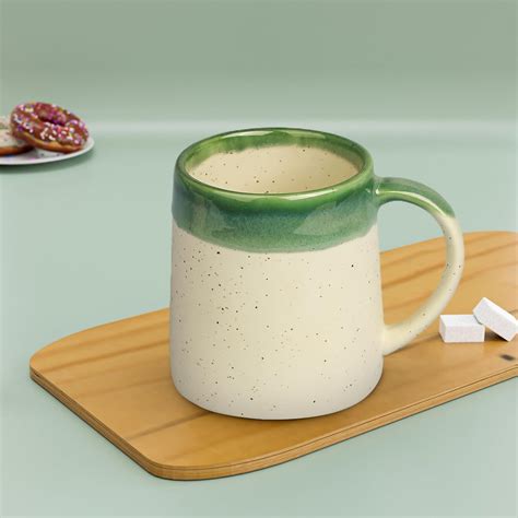 Buy The Earth Store Studio Pottery Dual Tone White and Green Coffee Mug ...