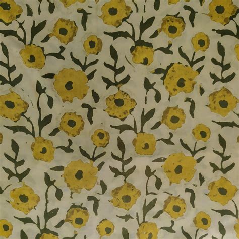 Modal Cotton Batik Dabu Yellow With Yellow And Green Flowers Hand Bloc ...