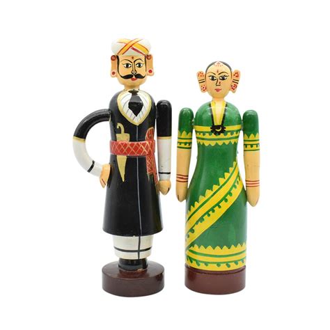 Buy Puja N Pujari Channapatna Wooden Traditional Couple Showpiece for ...
