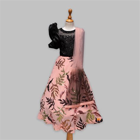 Buy Black Sequin One Shoulder Girls Lehenga Choli – Mumkins