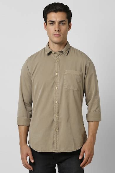 Buy Men Khaki Slim Fit Solid Full Sleeves Casual Shirt Online ...