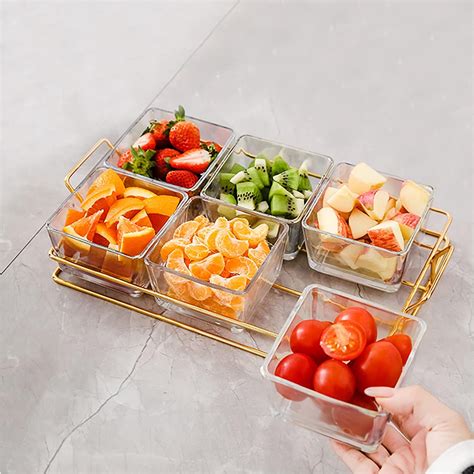 Amazon.com | 6 Clear Glass Serving Bowls Set with Gold Metal Rack Tray ...