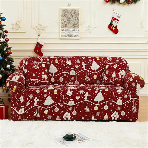Amazon.com: Luxudecor Christmas Sofa Cover Red Stretch Couch Cover Sofa ...