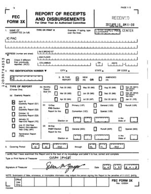 Fillable Online PAGE 1 / 5 r REPORT OF RECEIPTS AND DISBURSEMENTS FEC ...