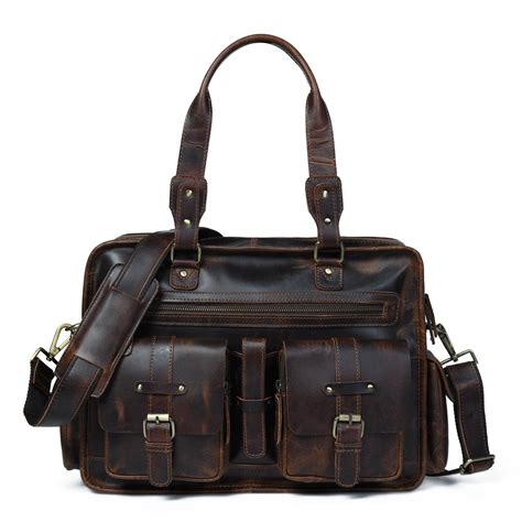 Rugged Brown Business Leather Briefcase | Office Laptop Bag | MaheTri
