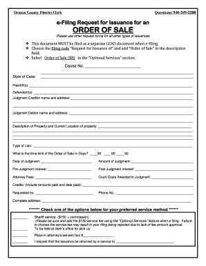 Fillable Online EFiling Request for Issuance of Order of Sale eFiling ...