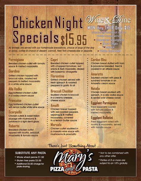 Mary's Pizza and Pasta menu in Farmingdale, New York, USA
