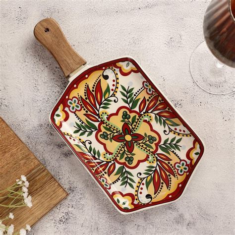 Bloom Platter With Handle- Red – The Decor Mart