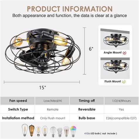 Mpayel 15 Flush Mount Caged Ceiling Fans with Lights, 3 India | Ubuy