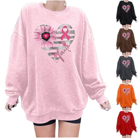 BiZtdJrK Breast Cancer Sweatshirts for Women Pink Ribbon Print Pullover ...