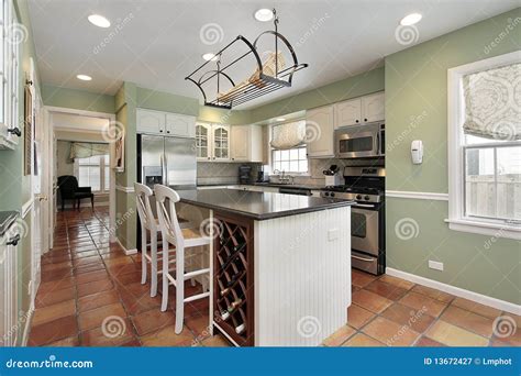 Kitchen with Terra Cotta Floor Tile Stock Image - Image of decor ...