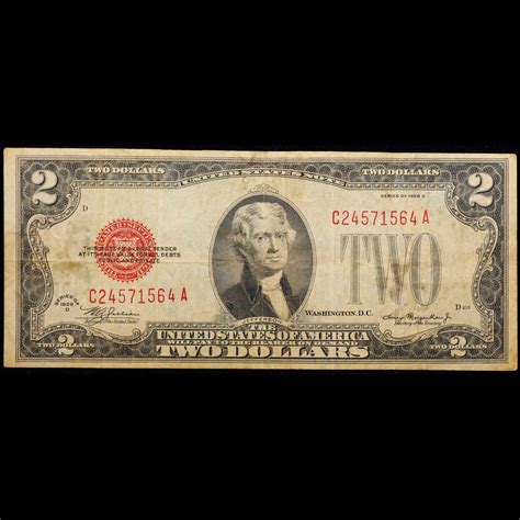 1928D $2 Red Seal United States Note Grades f+