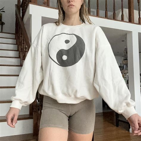 Princess Polly yin & yang white crew neck sweatshirt... | Depop