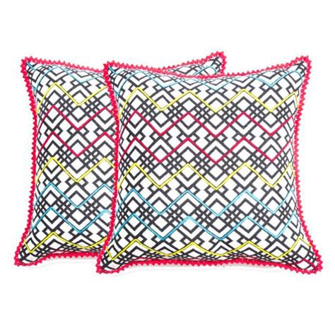 Carnival Criss Cross Printed and Hand Work Black Cushion Cover Set