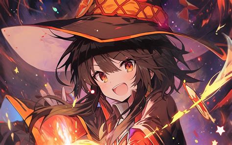 Download wallpaper 1680x1050 girl, witch, ball, fire, hat, anime ...